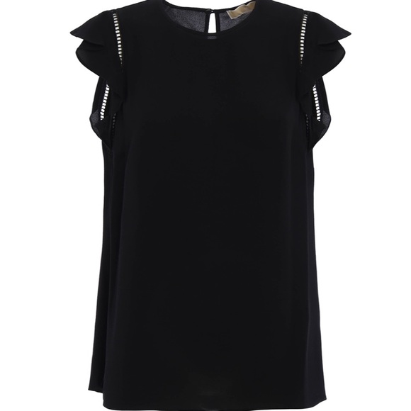 Michael Kors Black Blouse With Flutter Sleeve, Size S - Picture 2 of 12